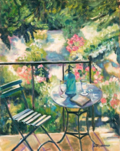 Nancy Hammer Bradford, Balcony in Giverny. Oil on linen, 20 x 16 inches. ©The Artist