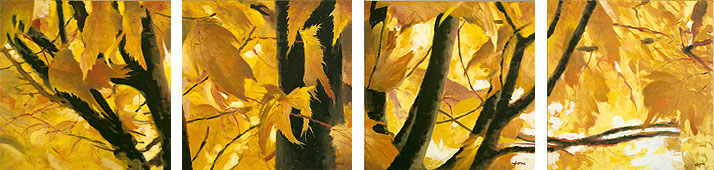 Patrick Howe, Yellow Leaves. Oil on canvas, each panel is 18 x 18 inches. ©The Artist