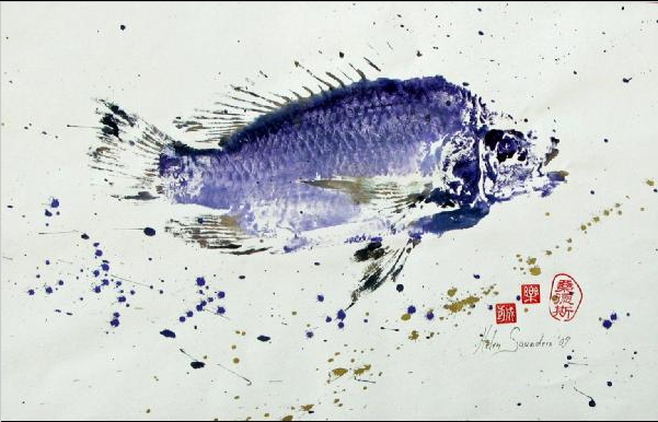 Helen Saunders, The Purple Ghost. Gyotaku print on rice paper, 22 x 16 inches. ©The Artist