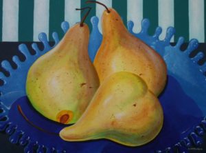 Judith HeartSong, Summer Pears. Acrylic on canvas, 30 x 40 inches. ©The Artist