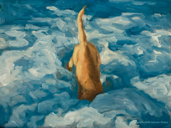 Hanna Phelps, Digging to Australia. Oil on board, 6 x 8 inches. ©The Artist