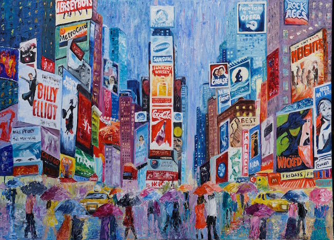 ©Pamela Ramey Tatum, Lovers in Times Square V. Oil on linen, mounted on board, 22 x 30 inches. Used with permission. 