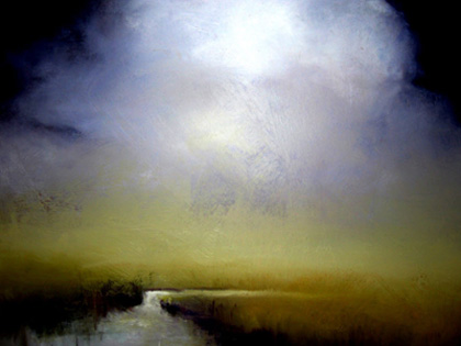 Michelle Marshall, Misty Morning in Purple and Yellow. Acrylic on canvas