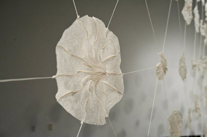 Helen Hiebert, Hydrogen Bond. Installation: handmade paper and thread. 