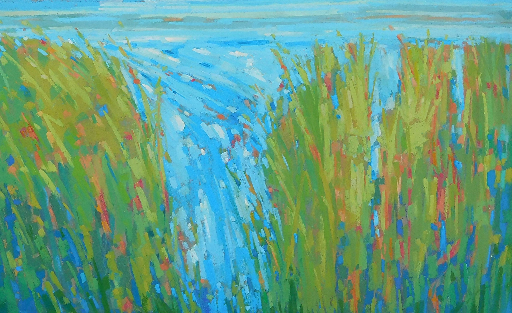 Marsh painting in blues and greens by Diana Rogers