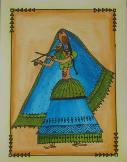 Sandhya Manne, Musical Tribe in Color - Nallamma. Watercolor