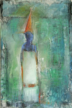 Mira M. White, Who Wears the Hat? Mixed media on museum board