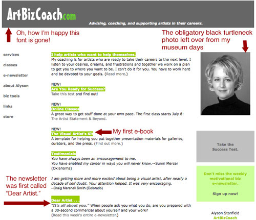Art Biz Coach original home page 2002