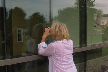 That’s me looking at Mel Ristau’s sculpture inside a locked building.