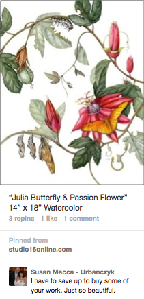 A fan comments on one of Mindy Lighthipe's pinned botanical paintings.