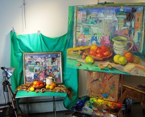 Don Sahli’s still life set-up in his studio. Photo courtesy the artist and used with permission.