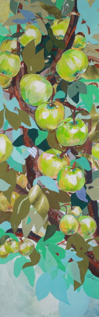 Fabric collage of green apples by Karin Olah