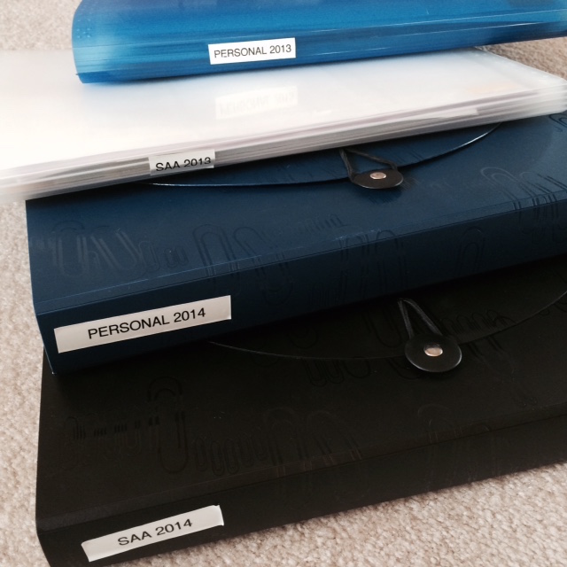 I’m a fan of accordion folders for paper receipts. The 2015 editions are on my to-do list.