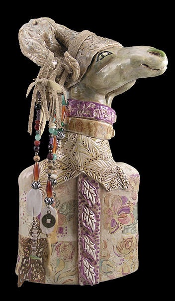 ©Diana J. Smith, Baird the Minstrel. Ceramic sculpture, mixed media, 11 x 6 x 5 inches. Used with permission.