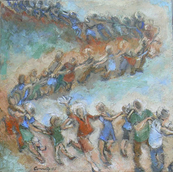 ©2007 Christine Connelly, The Conga. Oil, 100 x 100 centimeters. Used with permission. 