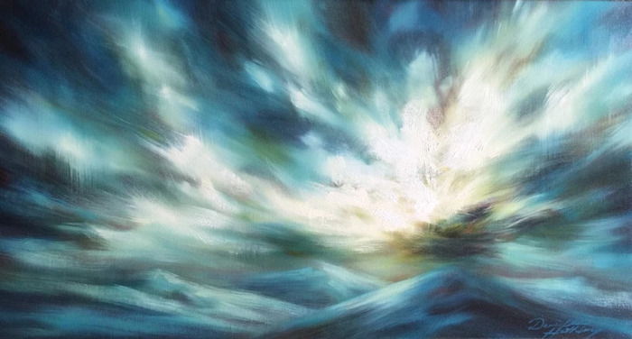 Winter Solstice oil and acrylic on canvas painting sky series blue cream 16 x 30 inches© Danielle Hatherley