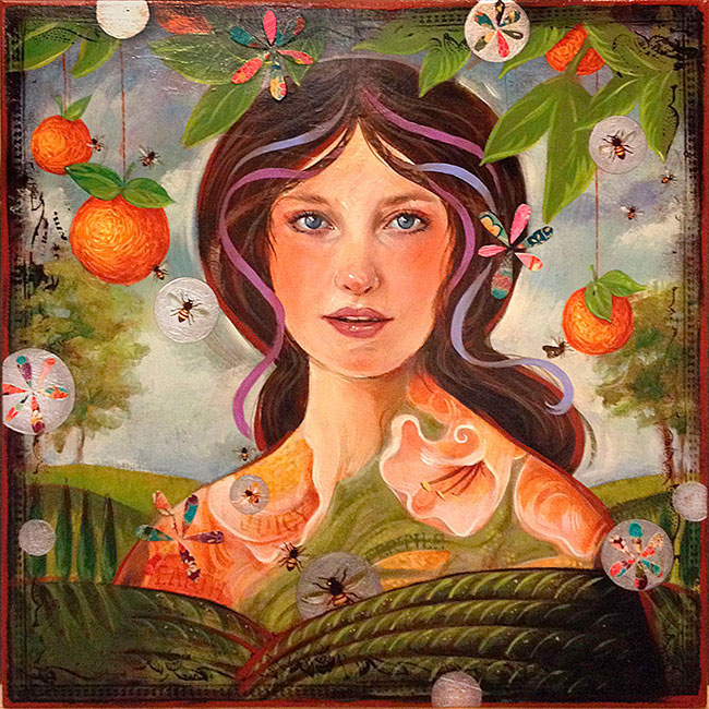 Darlene Olivia McElroy image of woman surrounded by fruit, flowers and nature