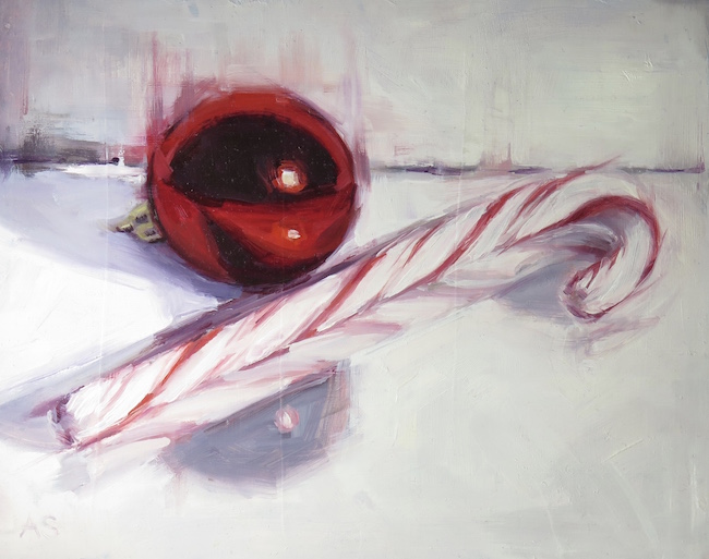 ©Annie Salness, Candy Cane. Oil on gesso board, 8 x 10 inches. Used with permission.