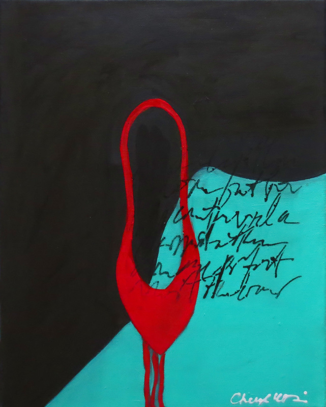©Cheryl Wilson, Red High Heel. Acrylic and spray on canvas, 14 x 11 inches. Used with permission.