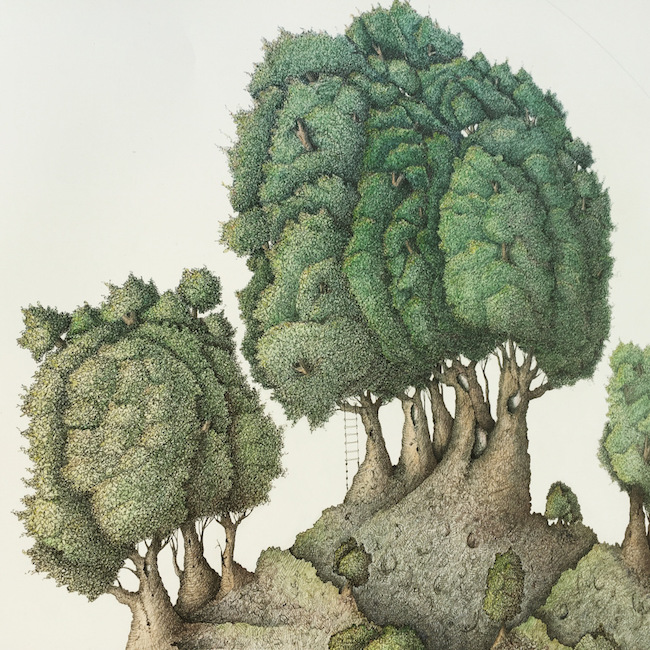 colored pencil green large trees on hillside artist Michaela Laurie | on Art Biz Success