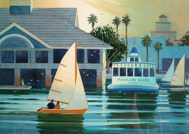 ©Eve Thompson, Balboa Pavilion. Watercolor, 20 x 26 inches. Used with permission.
