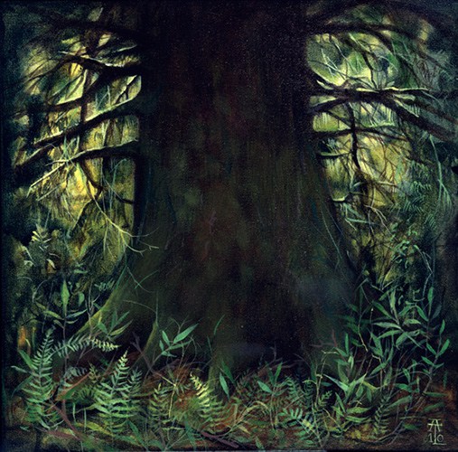 ©Andie Thrams, In Forests No. 24. Acrylic on canvas over wood panel, 10 x 10 inches. Used with permission. 