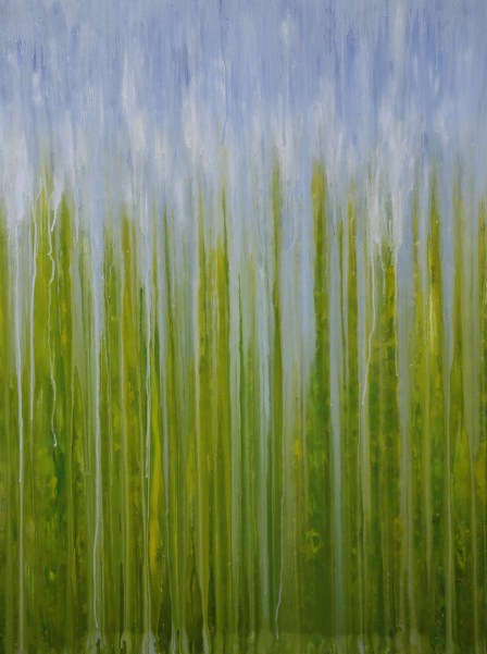 Rainy Moments painting green vertical grasses blue sky by Rachel Brask | on Art Biz Success