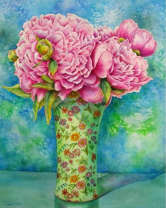 ©Laura Leeder, Pink Perfection Peonies. Watercolor on English watercolor paper, 19.25 x 15.25 inches. Used with permission. 