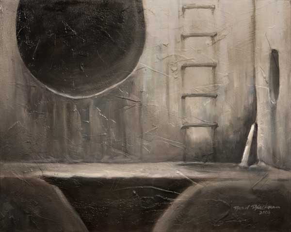 Monochromatic painting of a sewer by Brad Blackman
