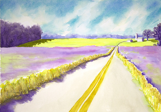 ©Robin Edmundson, Henbit Fields #1. Watercolor on paper, 10 x 14 inches. Used with permission. 