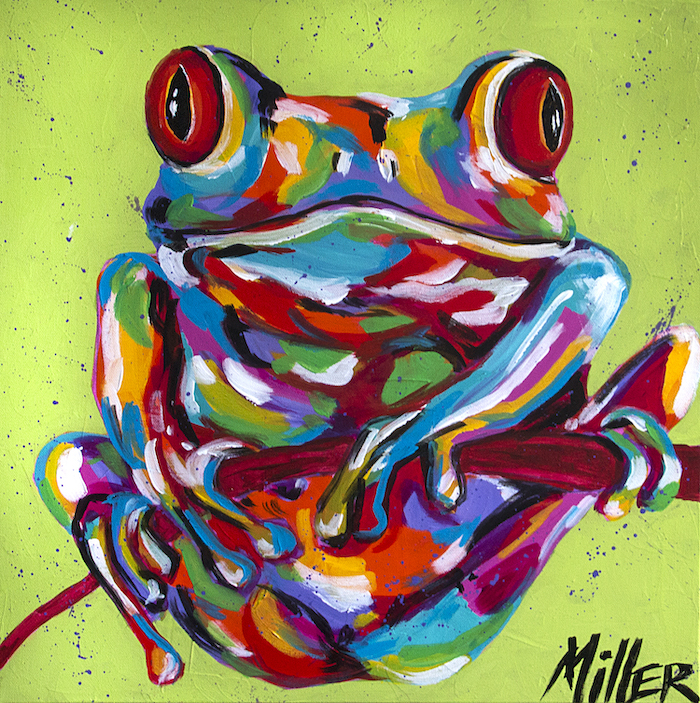 ©2018 Tracy Miller, Tree Frog. Acrylic on canvas, 20 x 20 inches. Photo by Brie Filler Photography.