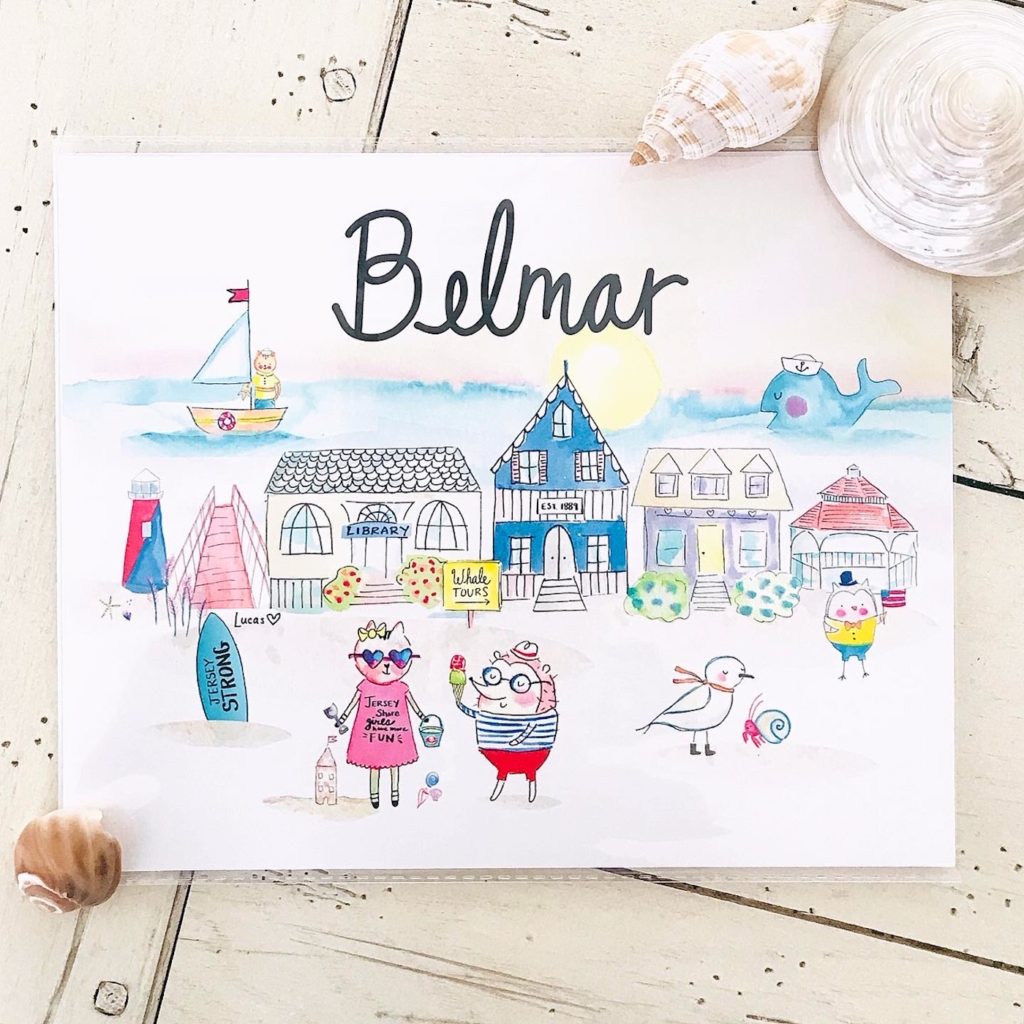 © Ashley Lucas, Belmar Colorful watercolor painting of Belmar Sea Side Town