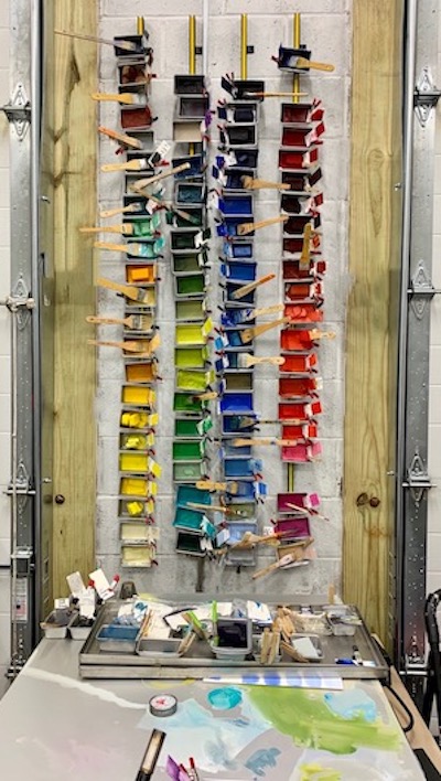 Encaustic color wall in Kelly Milukas studio | for the Art Biz Podcast