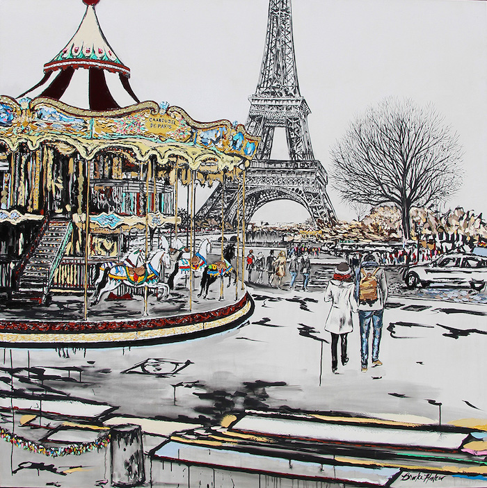 Brooke Harker painting of the Eiffel Tower and carousel | on Art Biz Success