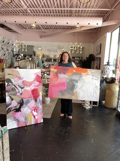 Robin Maria Pedrero delivering artwork to Bargain Mansions Tamara Day | on Art Biz Success
