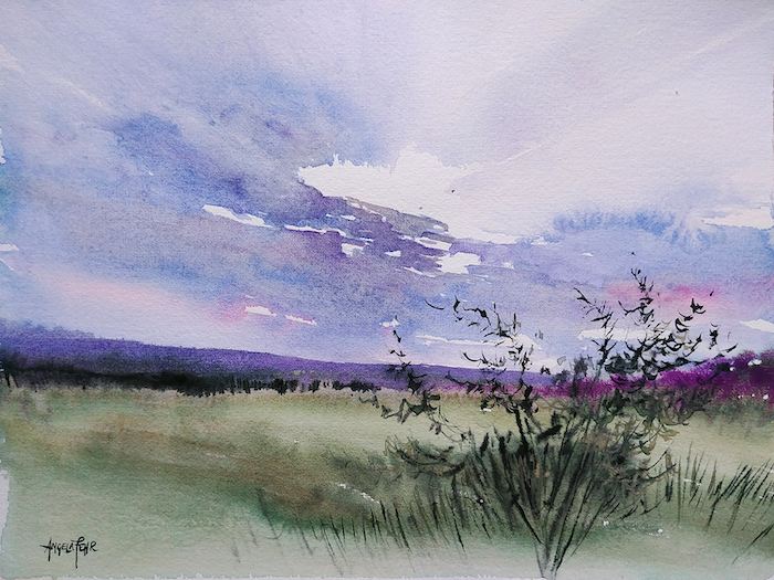 Watercolor painting summer evening landscape artist Angela Fehr | on Art Biz Success