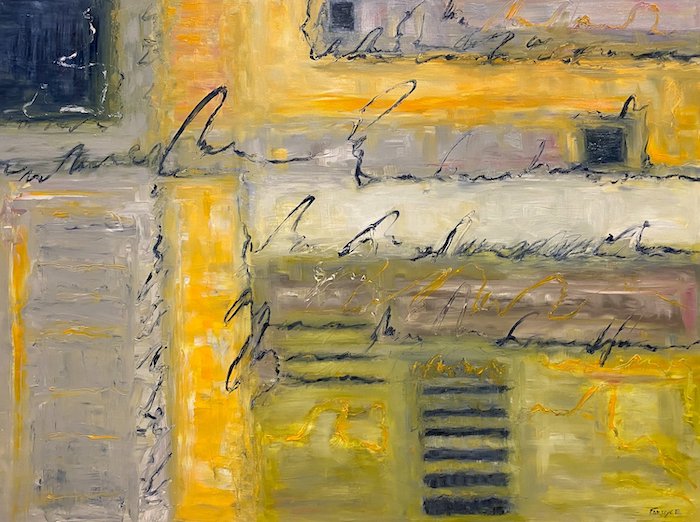 Yellow, black, and gray abstract painting by Jan Fordyce - on Art Biz Success