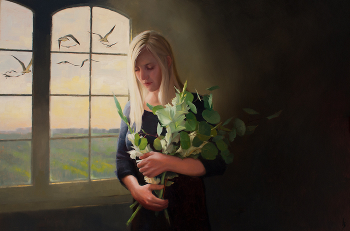 oil painting girl in window artist Kirsten Savage | on Art Biz Success