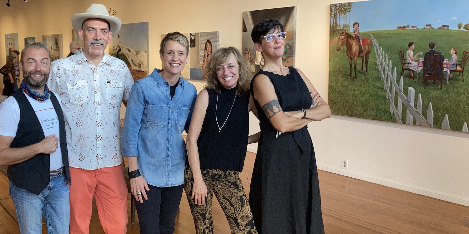 Sarah Lee Hughes with 4 of her friends at her art opening | on Alyson Stanfield