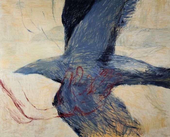 Painting of a crow with hands by artist Philip Hartigan | on Art Biz Success