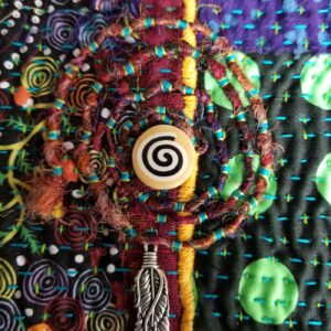 fiber art Shimoda Emanuel colorful circle stitches | on Art Biz Success