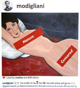 acrylic painting Modigliani censored artist Laurence de Valmy | on Art Biz Success