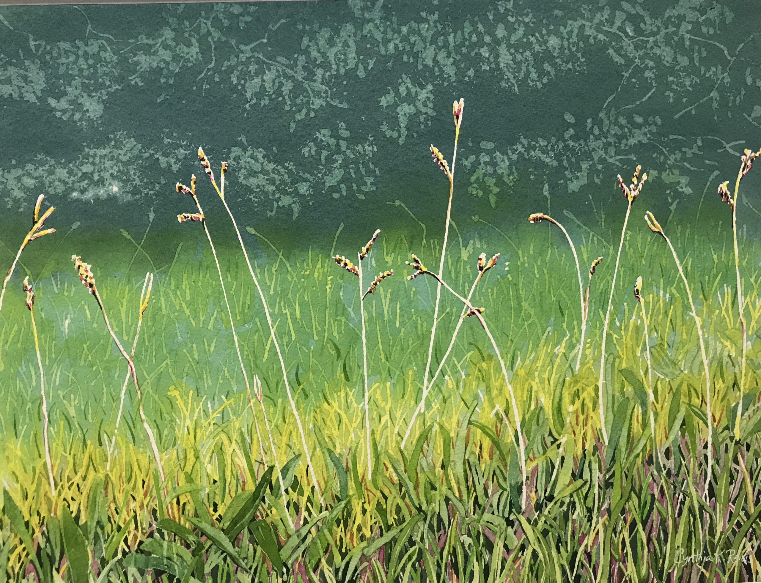 painting green and yellow grasses artist Cynthia Reid | on Art Biz Success