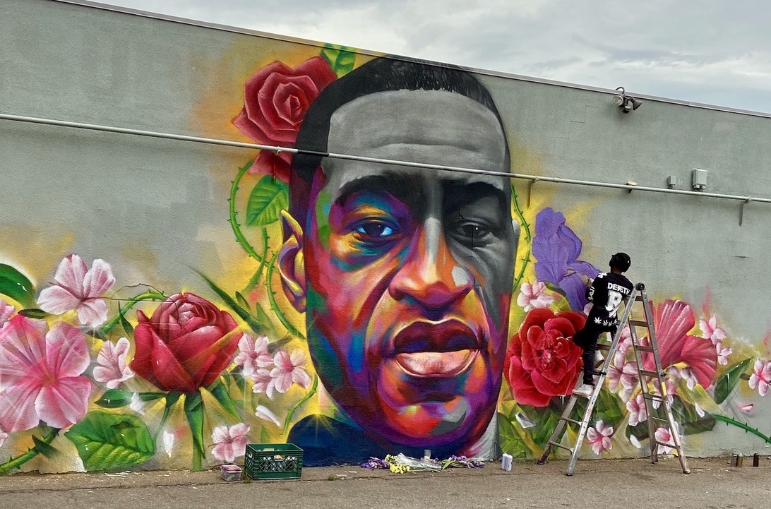 Mural in Denver of George Floyd by Hiero Veiga and Detour, 2020