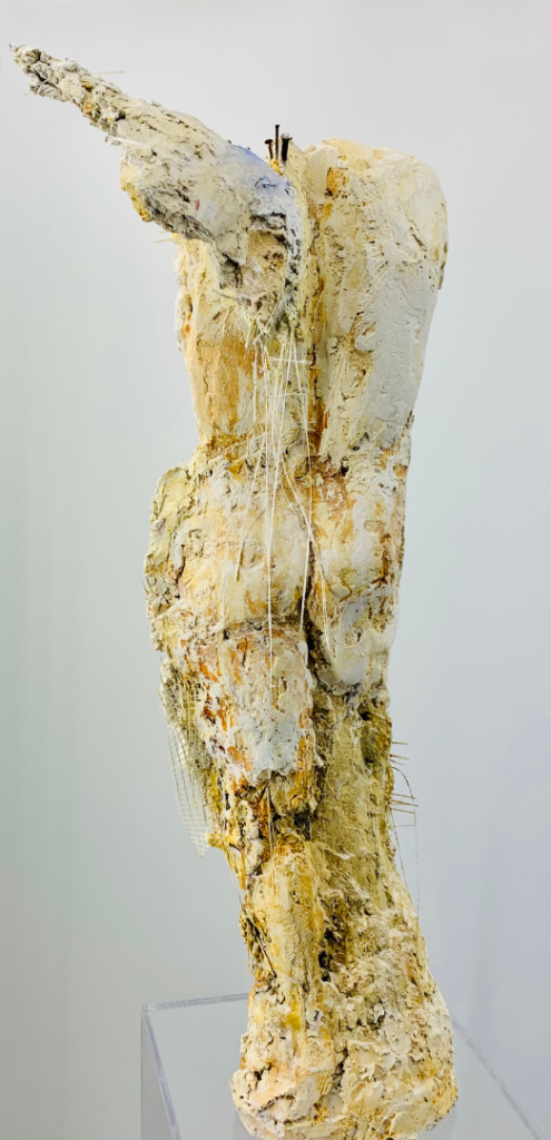 yellow toned human form sculpture fiber and metal | on Art Biz Success