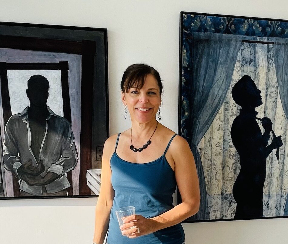 Leslie Peterson Sapp with her art.