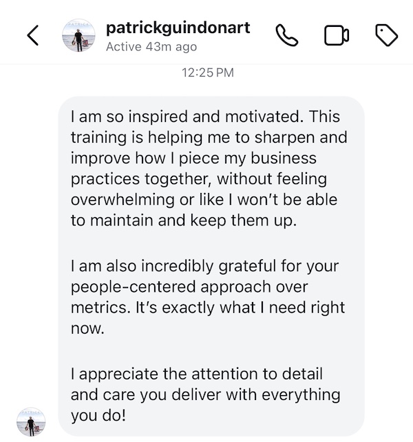 Screenshot testimonial from Patrick Guindon