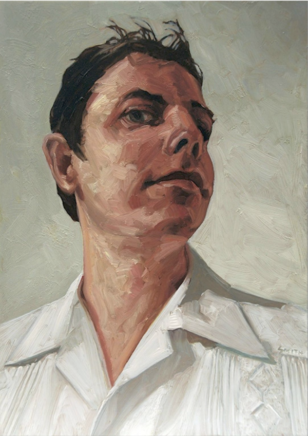 Stylized portrait of white man with short dark hair and white collared shirt | on Art Biz Success